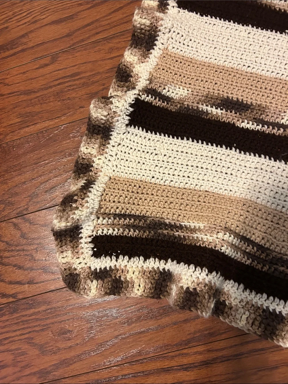 Handmade Cream and Brown Striped Crochet Throw lap or babyBlanket 40by31